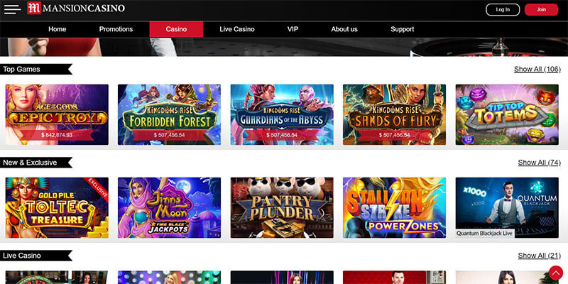 mansion casino games