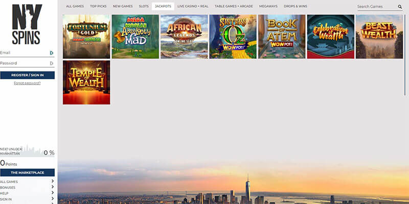 nyspins jackpots